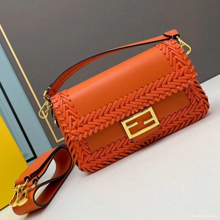 Orange Baguette Fendi Leather Stitching Medium In Bag 0822